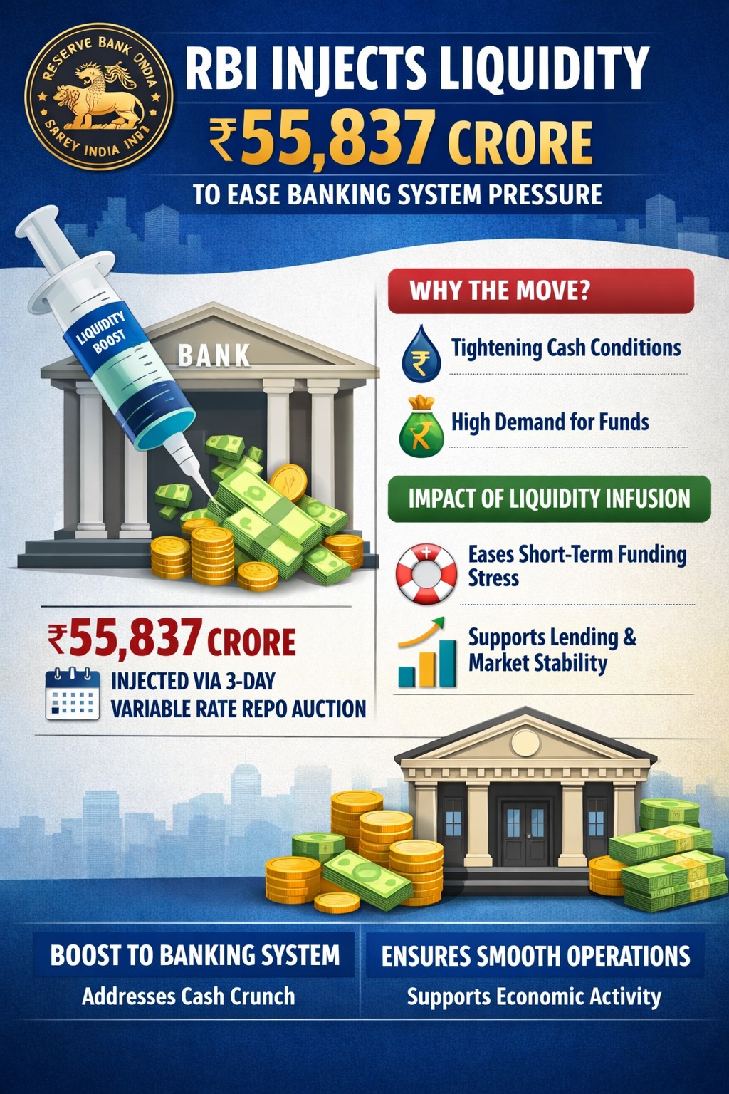 RBI liquidity injection ₹55837 crore to ease banking system pressure infographic
